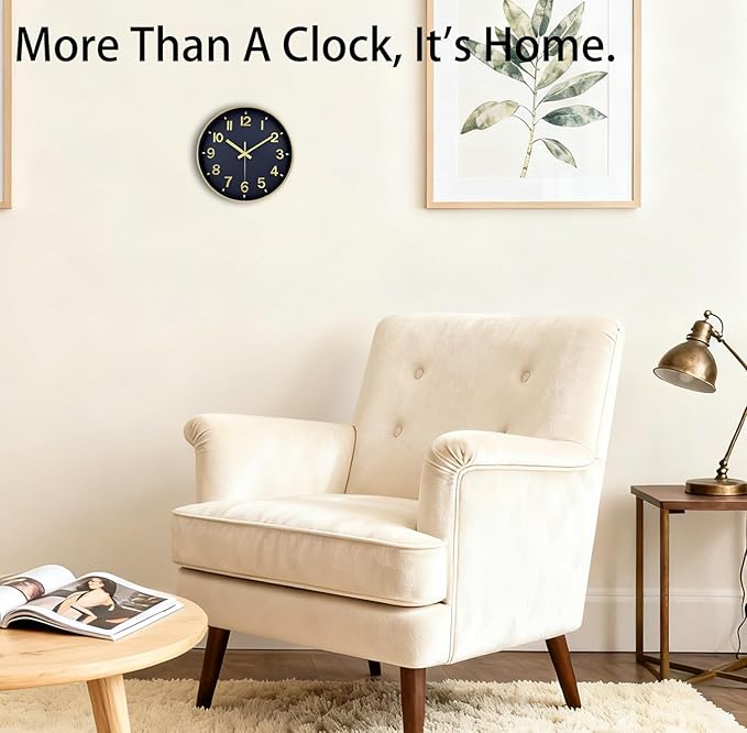 Wall Clock, 8 Inch Wall Clocks Battery Operated, Modern Non Ticking Silent Digital Analog Small Wall Clock for Bedroom Living Room Kitchen Office Gym Classroom Outdoor Clocks, Gold Blue