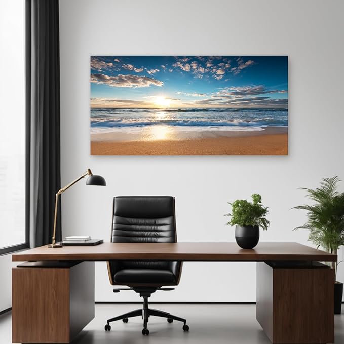YYYYHPP YP1998 Beach Pictures Wall Art Beach Sunrise Over The Tropical Sea Pictures Print on Canvas Beach Wall Decor Beach Paintings for Home Decor Stretched and Framed Easy to Hang