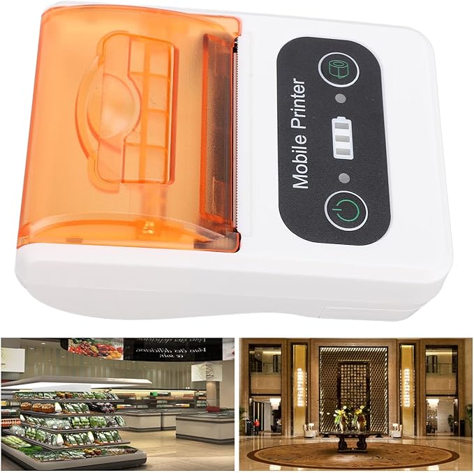 Pomya Bluetooths Thermal Receipt Printer, 58mm Handheld POS Inkless Receipt Printer, Portable Small Thermal Printer for Small Business Office Retail Store Restaurant (Orange White)