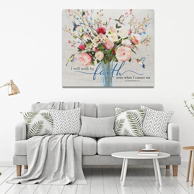 Christian Wall Art Bible Verses Pictures Wall Decor Rustic Floral Canvas Country Flower Print Painting Modern Home Artwork for Bathroom Bedroom Living Room Office Framed 24"x20"