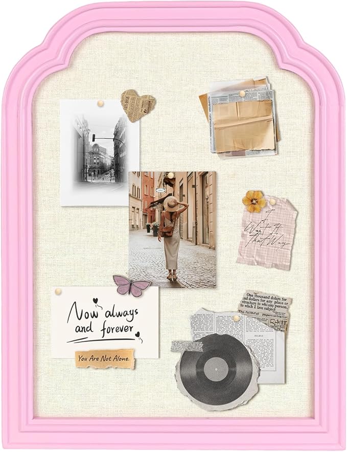 Bulletin Board with Linen, 13x17 inches Pin Board with Pink Frame, Decorative Hanging Bulletin Board Vision Board Message Board Colletion Board for Office School Home Decor