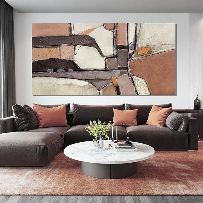Grey Canvas Wall Art, Brown Trendy Abstract Art Wall Decor for Room, Aesthetic Pictures for Dining Room Wall, 29" x 58" Wooden Framed