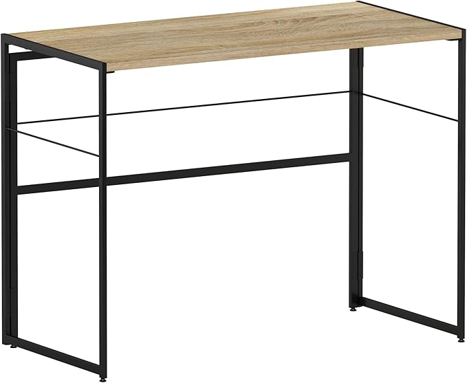 Furinno Riau No Tool/No Assembly/Folding Metal Frame Computer Desk, Sonoma Oak/Black, 39 Inch