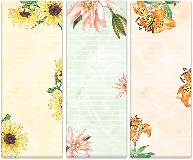 Current Floral Magnetic Notepad Set – Set of 12 Mini Memo Pads, 12 Designs, 30-Sheet Pads, 2½ x 6½ Inches, Shopping List, To-Do Notes, Printed in The USA