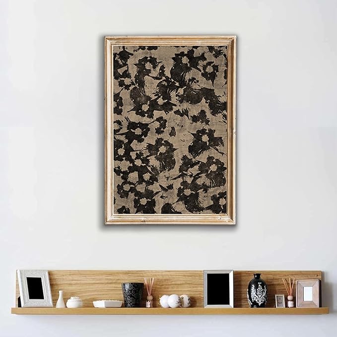 Abstract Canvas Wall Art Neutral Abstract Floral Print Vintage Minimalist Modern Neutral Botanical Wall Art Hand Painted Black Blooming Flowers Artwork Poster for Living Room Bedroom Office Unframed