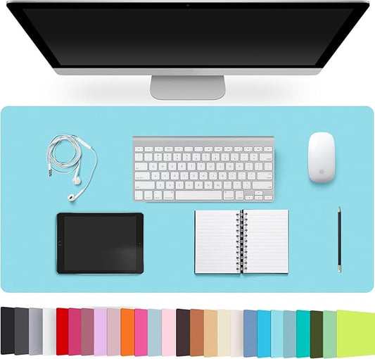 Leather Desk Pad Protector,Non-Slip Desk Pad,on-Slip PU Leather Large Mouse Pad,Easy Clean Desk Protecor Mat,Writing Pad for Office Work/Home/Decor(Watercolor Blue, 23.6" x 13.7")