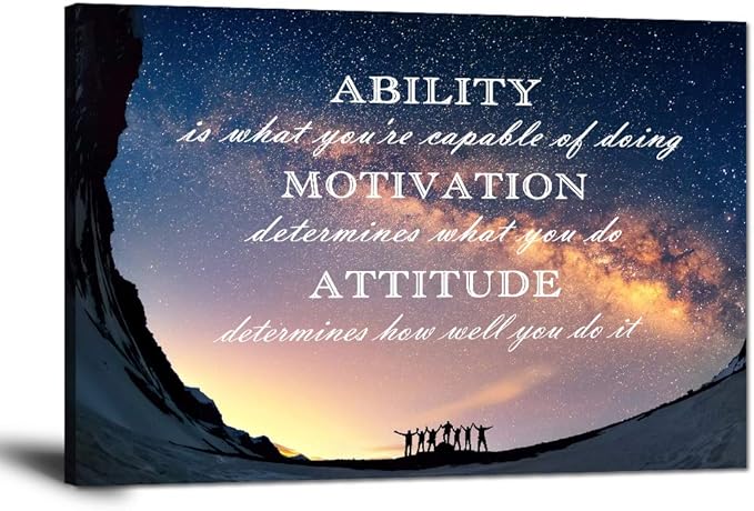 Inspirational Office Wall Art Ability is What You're Capable of Doing Quotes Wall Decor Motivational Attitude Saying Artwork for Living Room Office Home Classroom Framed 16" Wx12 H