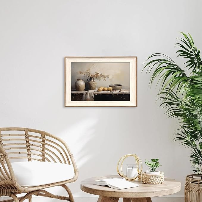 ASTRDECOR Framed Kitchen Wall Art Prints, Rustic Kitchen Farmhouse Wall Decor Living Room, Vintage Jars Still Life Oil Painting Dining Room Wall Decor, Fruits Botanical Canvas Wall Art-16''x 24''