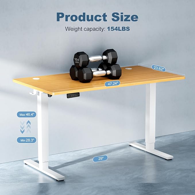 DUMOS 48 Inch Electric Standing Desk Height Adjustable, Sit to Stand Up Computer Workstations Work PC Table Home Office Study Writing Gaming Desks with Memory Presets for Walking Pad, Bedroom, Oak