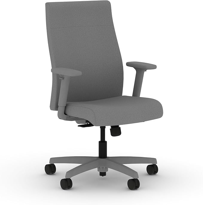 HON Ignition 2.0 Fabric Office Chair, Upholstered, Adjustable Arms, Standard Synchro-Tilt Recline Executive Ergonomic Office Chair, Titanium Frame, Frost