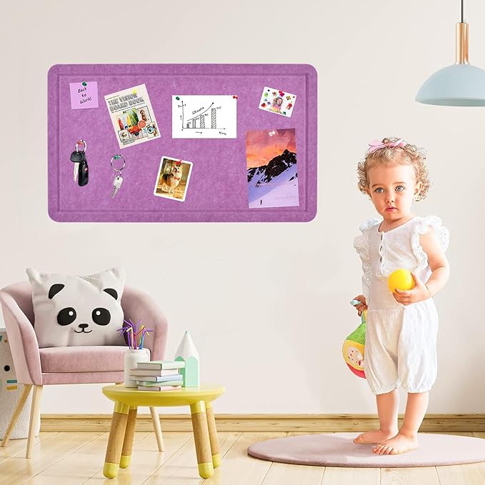 Vuzvuv Violet Purple 28"x16" Large Cork Board with 50 Push Pins for Valentine's Day, Self-Adhesive Bulletin Board for Wall, Felt Pin Vision Board for Paste Notes,Schedules Offices Home