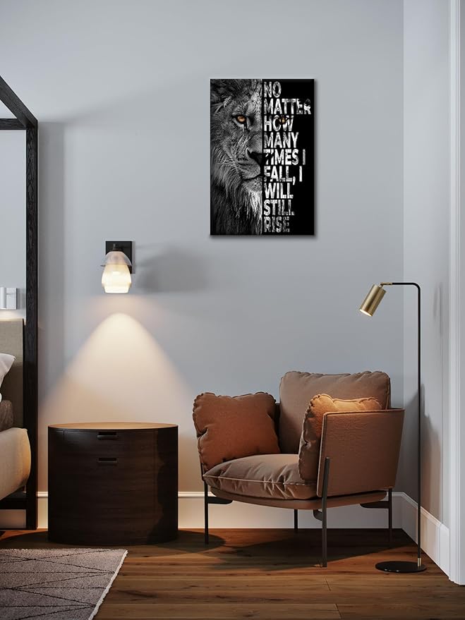 SKASNFAI Lion Canvas Wall Art Black and White Animal Inspirational Motivational Quotes Prints Posters Office Decor Framed Ready to Hang (20x30 inch)