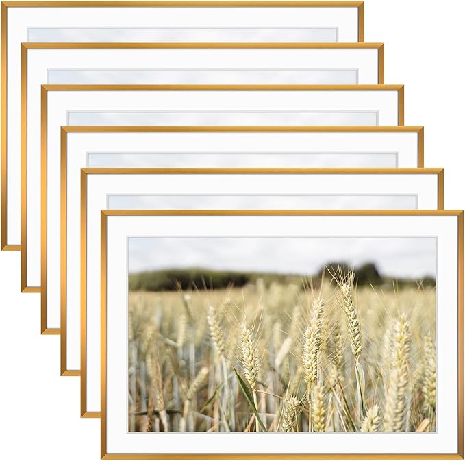 Golden State Art, Gallery Wall Frame Set of 6 - Bronze 13x19 Aluminum Photo Frames with Mat for 11x17 Pictures - 13 x 19 inch Metal Frame with Real Glass Cover - Elegant Home or Office Decor