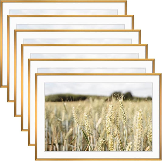 Golden State Art, Gallery Wall Frame Set of 6 - Bronze 13x19 Aluminum Photo Frames with Mat for 11x17 Pictures - 13 x 19 inch Metal Frame with Real Glass Cover - Elegant Home or Office Decor