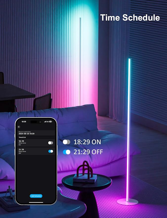 White Corner Floor Lamp Pair, RGB IC Corner Lamps with APP & Remote Control, 16 Million Colors, Timing, Color Changing Ambient Lighting for Living Room Bedroom Gaming (Share One Adapter)