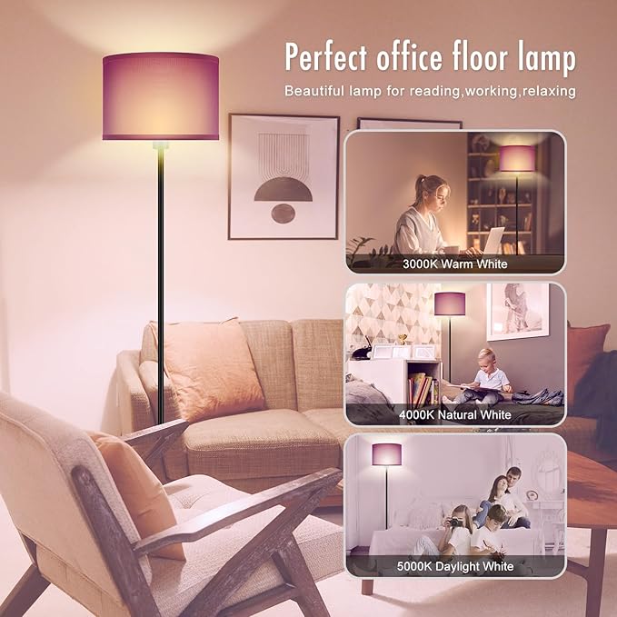 Floor Lamp, Standing Lamp, Modern Stand Up Lamps with Purple Lampshade, 59" Tall, Foot Switch, Simple Living Room Decor for Kids Room, Girls Room, Den, Office - Black(NO Bulb,E26 Base)