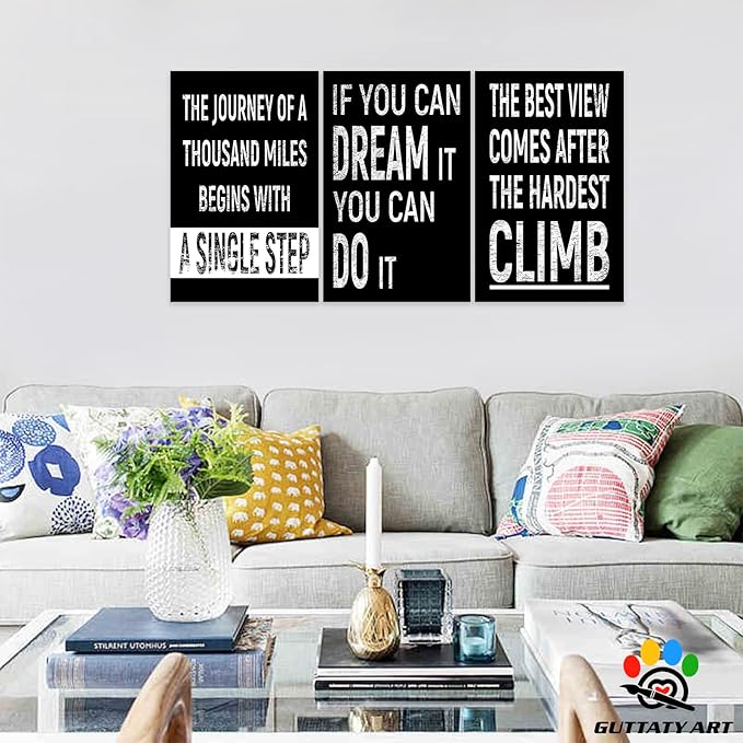 Office Wall Art - 3 Panel Motivational Art, Inspirational Quotes Canvas for Home Office Decor, Entrepreneur Words Poster Frame 20'x30'x3Pcs