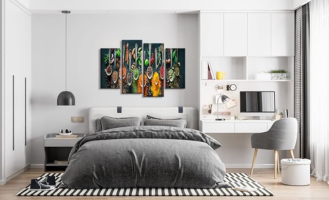YOUHONG 4 Pieces Kitchen Wall Art Colorful Spices Dining Room Decor Dining Room Wall Art Kitchen Artwork Dining Room Paintings for Wall Food Decor for Kitchen Dining Room Decor (40''W x 24''H)