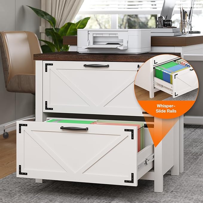 2 Drawer File Cabinet with Lock, Wood Filing Cabinets for Home Office, Office Storage Cabinet for Hanging Files Letter/Legal/F4/A4 Size, White