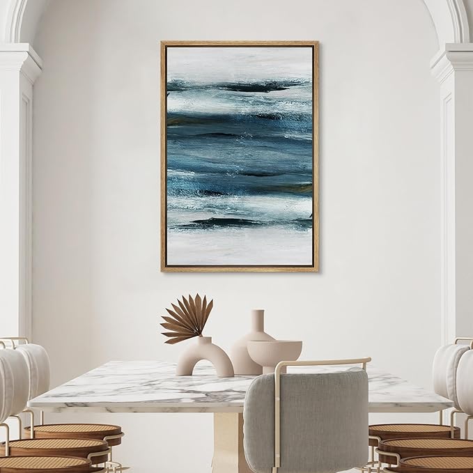 SIGNWIN Framed Canvas Wall Art Whitewash Horizontal Lines Abstract Brushstroke Canvas Prints Home Artwork Decoration for Living Room,Bedroom - 24x36 inches