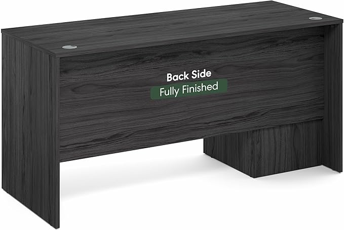 Furinno Roger 60 Inch Executive Desk with File Cabinet, Home Office Desk with 3-Drawer Fixed Pedestal Filing Cabinet, Desk Cord Grommet, for Home Office, Coastal Grey