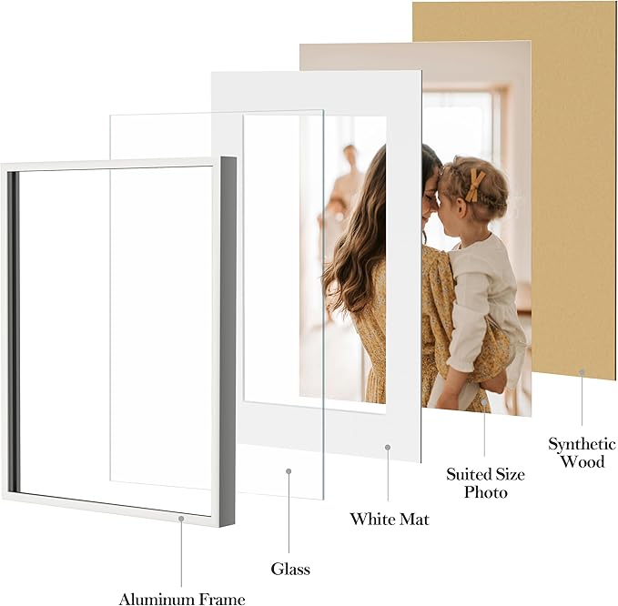 eletecpro Aluminum Gallery Wall Frame Set of 7, Including 1Pc 11x14, 2Pcs 8x10, 4Pcs 5x7 Photo Frames for Wall or Tabletop Display, Multiple Sizes Picture Frames Collage Wall Decor, Silver