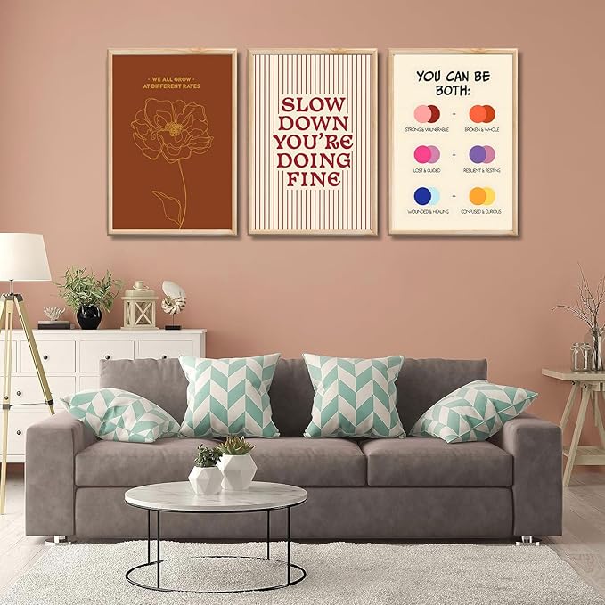 3 pcs Growth Mindset Wall Art Modern Minimalist Inspirational painting Wall decor pictures Slow Down You're Doing Fine posters Prints for Office Therapy Room Home decoration Unframed 16x24in