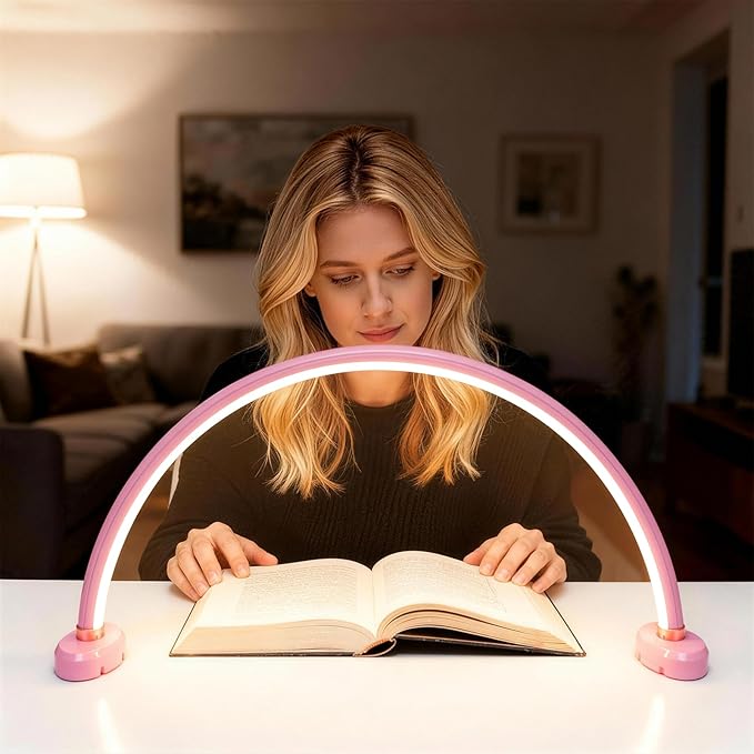 Half Moon Light for Nail Desk 16 inch Nail Desk Light Half Moon Lamp Portable Arch Lamp Dimmable with Foldable Bracket for Desk Salon Table Use, 3 Color Temperature