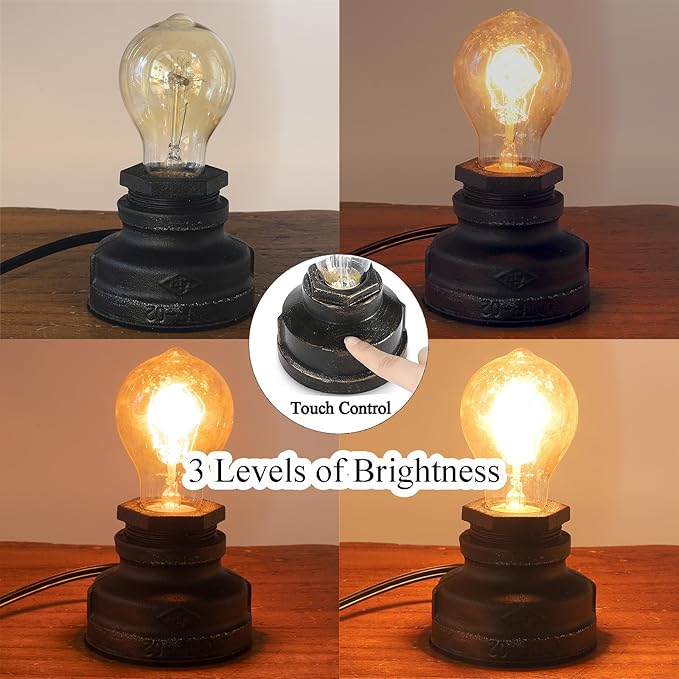 Touch Control Table Lamp Vintage Desk Lamp Small Industrial Touch Light Bedside Dimmable Nightstand Lamp Steampunk Accent Light Edison Lamp Base Antique Night Light for Living Room Bedroom