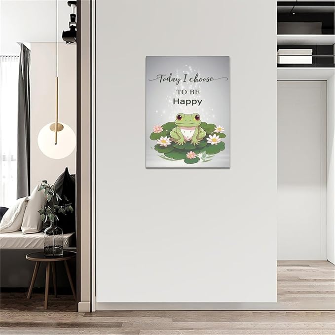 yerretin Frog Wall Art Funny Frog Lotus Pictures Wall Decor Flower Canvas Painting Modern Artwork Home Decorations for Bathroom Living Room Bedroom Office Framed 12"x16"