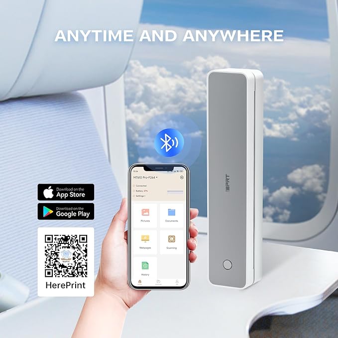 iDPRT Portable-Printer Wireless for Travel,300DPI Inkless Thermal Small Printers for Home Use,Office,Vehicles,Mobile Bluetooth Printer Supports 8.5" x 11" US Letter,for Smartphone & PC,White
