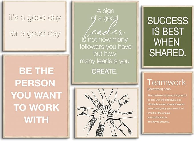 6 pcs Office Inspirational Wall Art,Teamwork Motivational Wall Decor Large Positive Quotes Decoration Sign Posters for Office,Workplace Canvas Wall Art(12x16 in)x2 pcs (8x10 in)x4 pcs Unframed