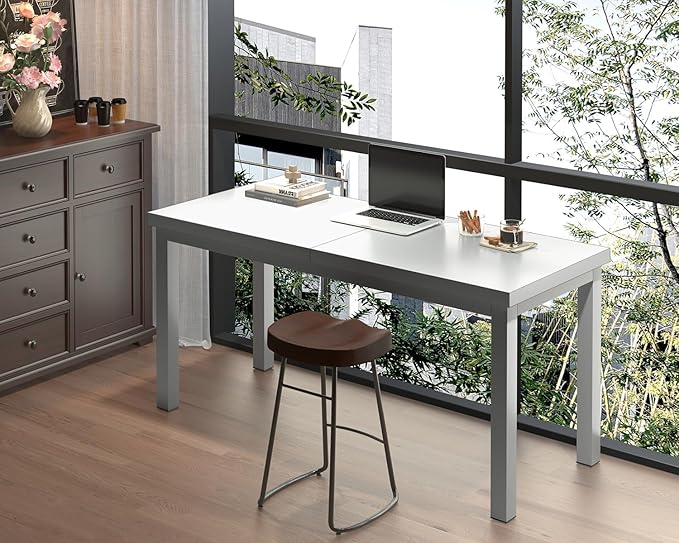 Modern 47 Inch Wood Computer Desk with Thick Desktop - Gaming, Writing Table for Home Office, Study, Work, Student & School Use, Simple Style, White