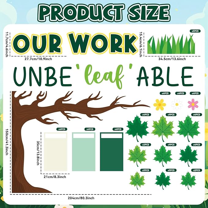 Student Work Display Bulletin Board Spring Tree Bulletin Board Decoration Unbeleafble Work Classroom Wall Decor Leaves Paper Cutouts for Spring Teachers Students Motivational Back to School Supplies
