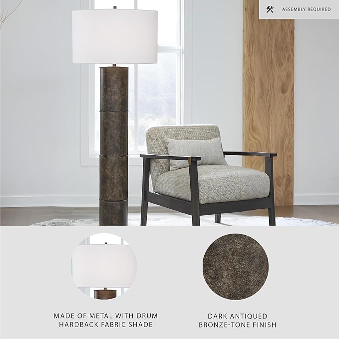 Signature Design by Ashley Jebson Contemporary Metal Floor Lamp with 3-Way Switch, Dark Brown & White
