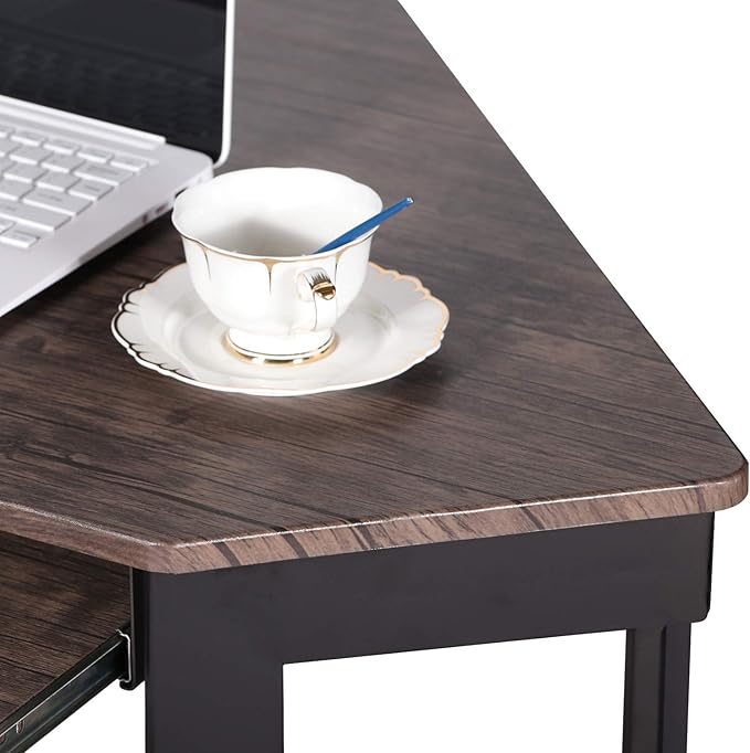 VECELO Corner Computer Desk 41 x 30 inches with Smooth Keyboard & Storage Shelves for Home Office Workstation,Rustic Brown