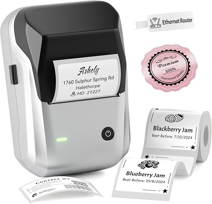 NIIMBOT B1 Label Maker, Portable Bluetooth Thermal Label Printer with Large Waterproof Tape and Multiple Templates for Kitchen, Home, School, Small Business,2 Inch (Silver, 1 Printer+1 Roll Label)
