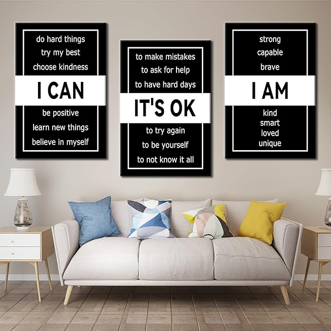 3 Panel Motivational Canvas Print Wall Art Inspirational Poster Painting Positive Inspiring Artwork for Modern Home Living Room Workplace Office Decor Picture Stretched and Framed [72''Wx 36''H]