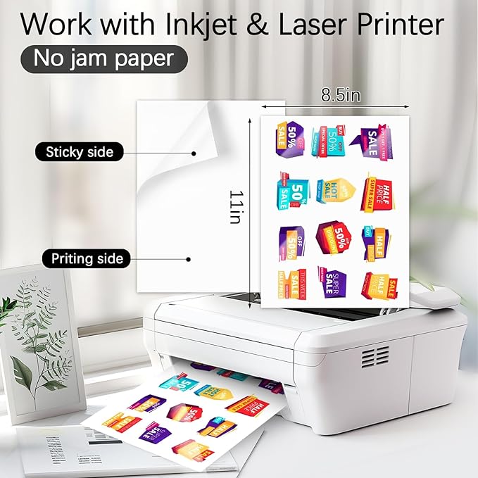 QYH Glossy Sticker Paper for Inkjet & Laser Printer - 160 Sheets Waterproof Printable Vinyl, Compatible with Cricut/Silhouette, Vivid Prints for DIY Crafts, Small Business 8.5x11in