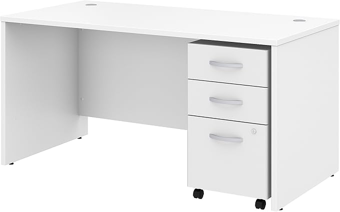 Bush Business Furniture 60W x 30D Office Desk with Mobile File Cabinet, Computer Table and Drawers for Home or Professional Workspace, Studio C Collection, White