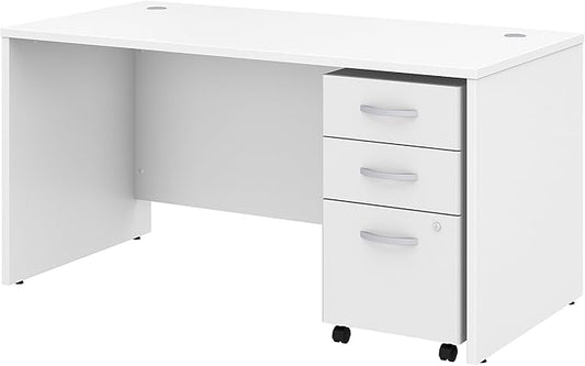 Bush Business Furniture 60W x 30D Office Desk with Mobile File Cabinet, Computer Table and Drawers for Home or Professional Workspace, Studio C Collection, White