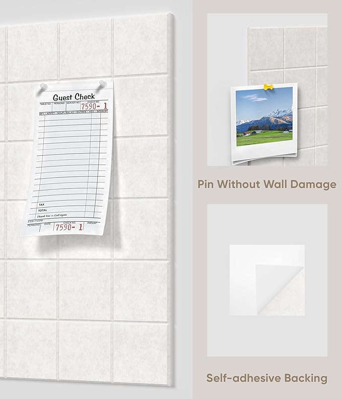 Large Cork Board for Walls 36" x 24", 6 Pack Felt Wall Tiles with Push Pins for Office Home, Pin Board Bulletin Board for Photo Pictures, Oatmeal