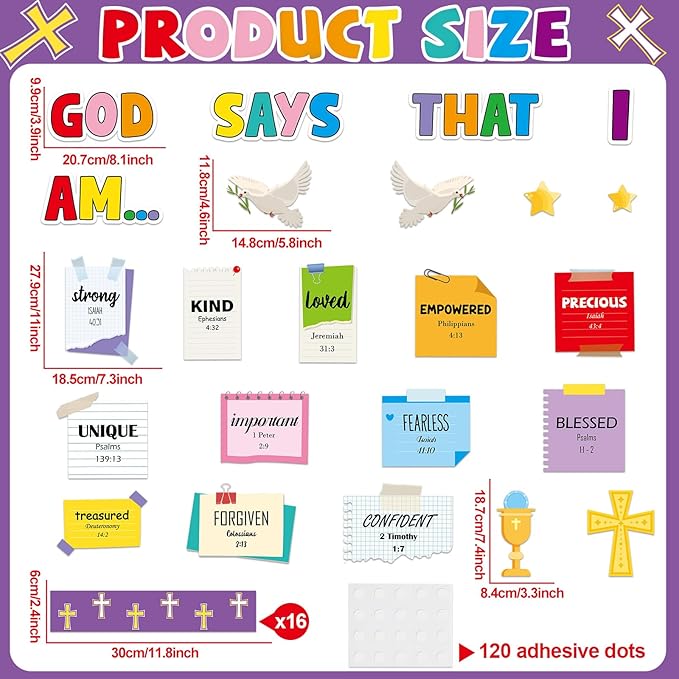 gisgfim Christian Bulletin Board Decorations God Says That I Am Religious Paper Cutouts Inspirational Quotes Classroom Wall Decor Bulletin Board Set for VBS Sunday School Church Bible Door Supplies