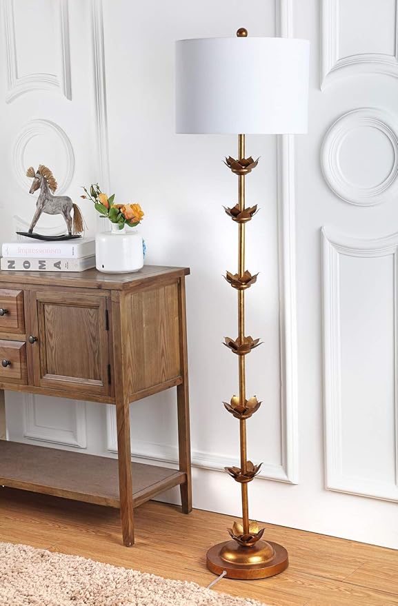 Safavieh FLL4003A Lighting Collection Landen Leaf 63.5" Antique Gold Floor Lamp, Metal