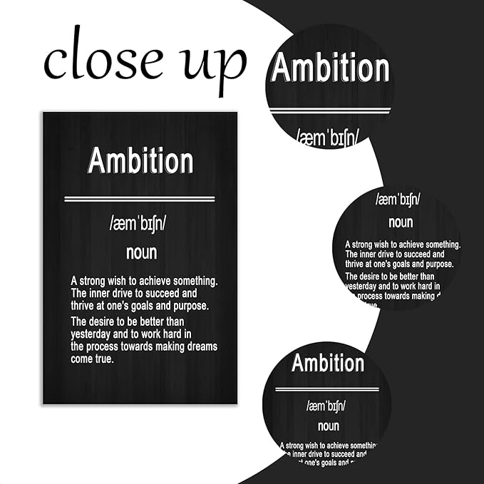 Inspirational Poster Wall Art for Office Decor Ambition Motivational Quotes Print on Canvas Positive Theme Picture Painting Artwork for Living Room Office Workplace Ready to Hang [24''Wx36''H]