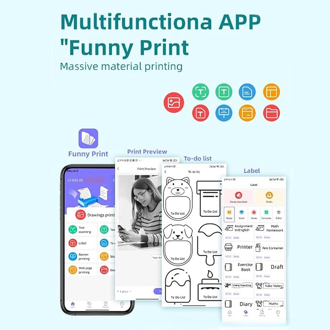 200DPI Mini Thermal Printer Pocket Portable Photo Printer Small Label Maker Printers Blue//Tooth Wire//Less Print Photos for Android iOS Bill Ticket Printing Pos Machine Home Office Supplies