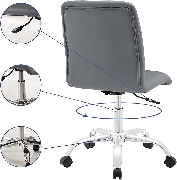 Modway Prim Ribbed Armless Mid Back Swivel Conference Office Chair In Gray