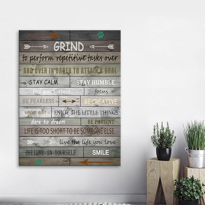 Motivational Canvas Poster Print Inspirational Grind Words Positive Painting Picture Artwork for Modern Home Bedroom Living Room Office School Wall Decor Stretched and Framed [30''Wx 40''H]