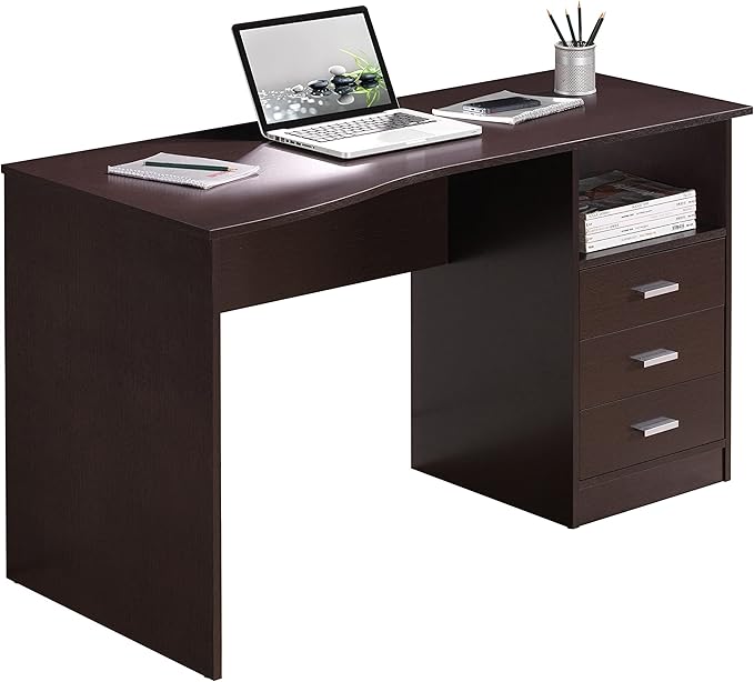 Techni Mobili 51" Classic Computer Desk with Drawers, 3-Drawer Home Office Desk with Storage (Brown)