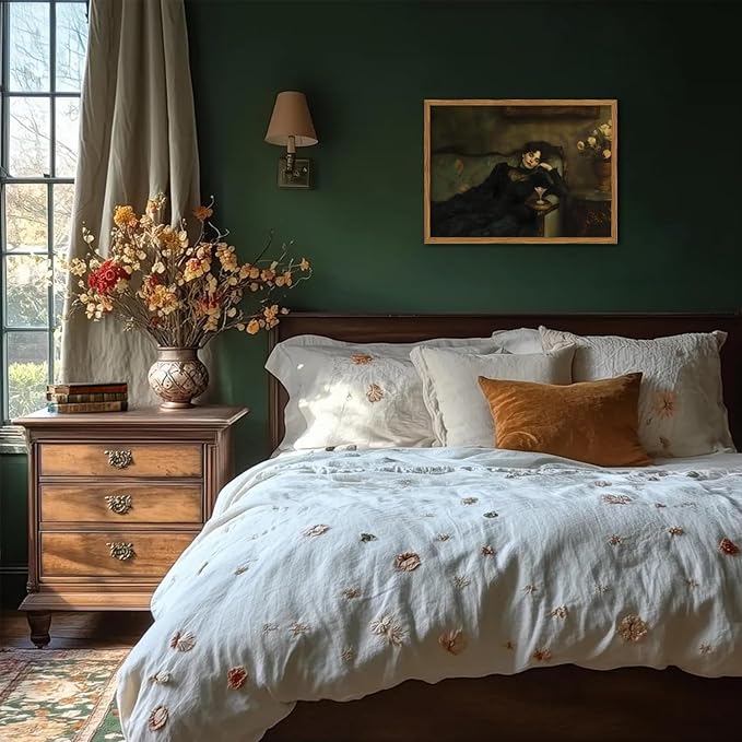 Framed Vintage Wall Art, Dark Academia Woman Martini Pictures Wall Decor, Victorian Feminine Lying on Couch Paintings Canvas Prints Moody Home Decor for Living Room Bedroom 12x16 inch